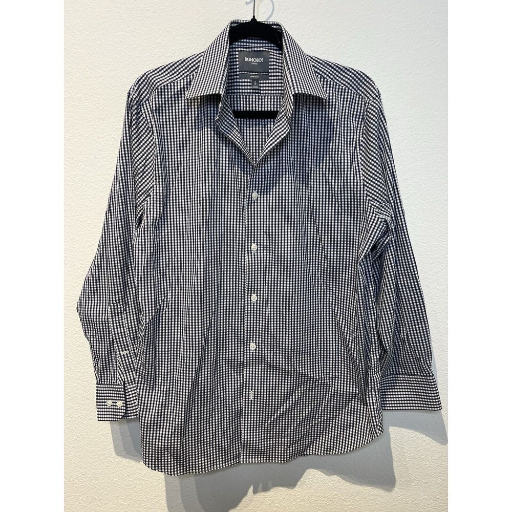 Bonobos Men's Standard Fit Button Up Shirt 16/33 Blue White Checker Cotton